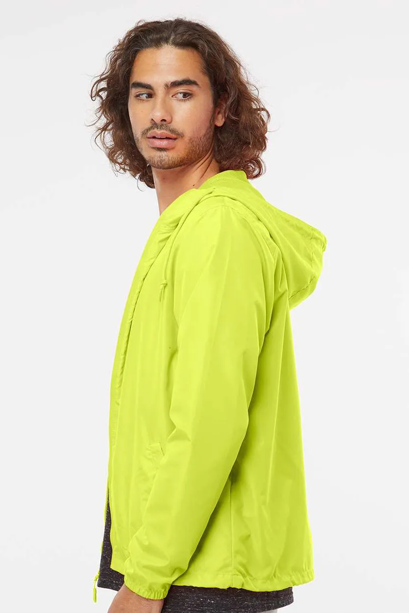Independent Trading Company Mens Water Resistant Full Zip Windbreaker Hooded Jacket - Safety Yellow