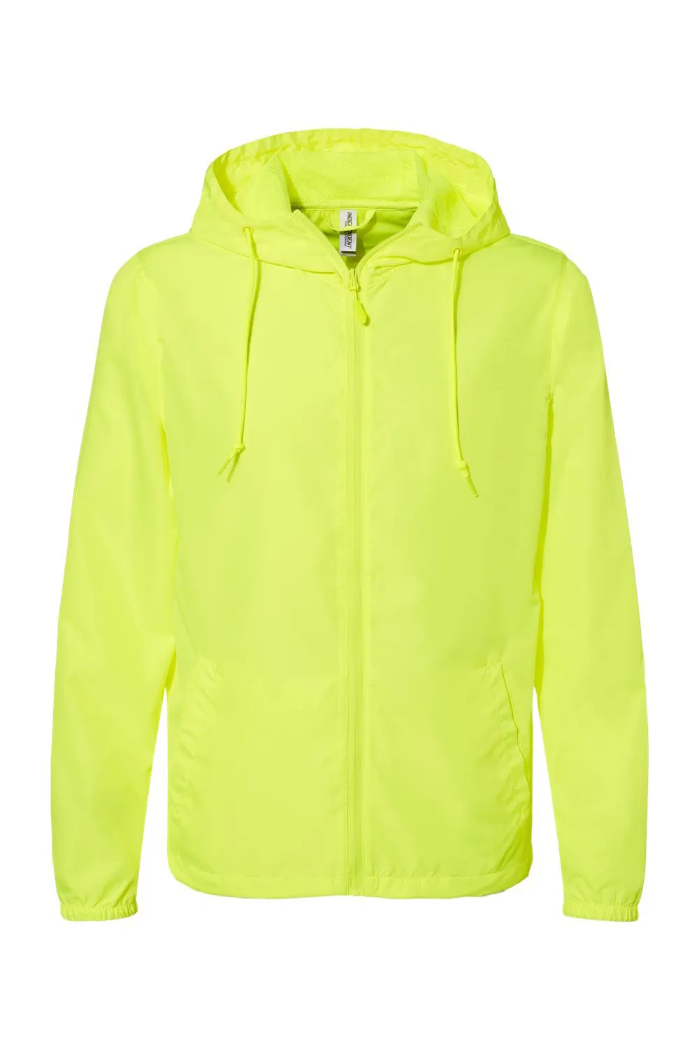 Independent Trading Company Mens Water Resistant Full Zip Windbreaker Hooded Jacket - Safety Yellow
