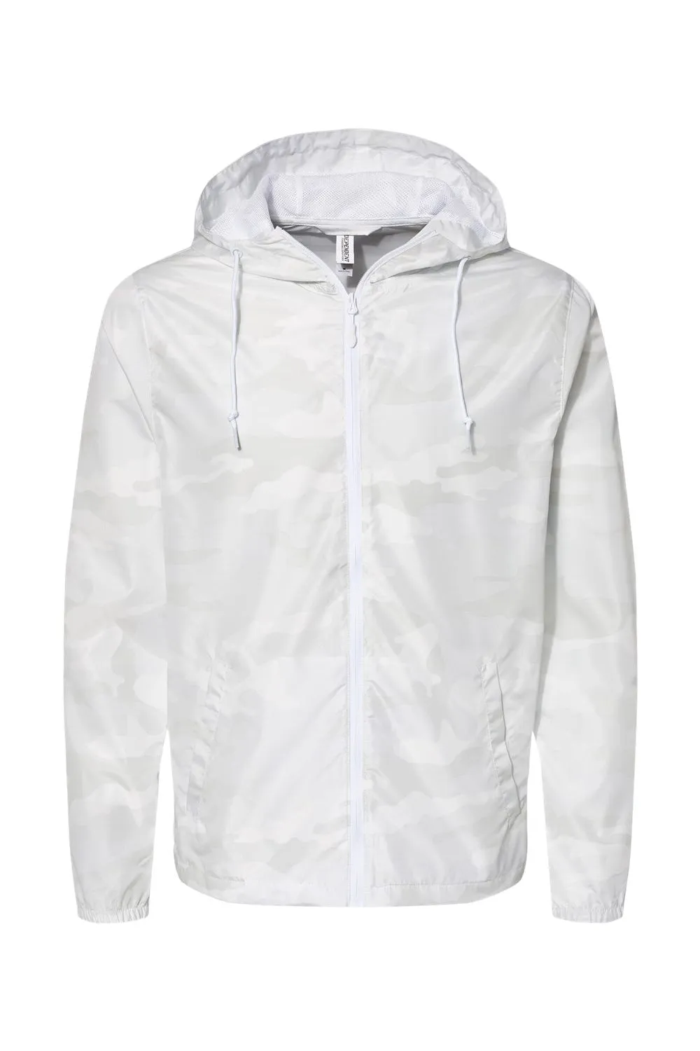 Independent Trading Company Mens Water Resistant Full Zip Windbreaker Hooded Jacket - White Camo