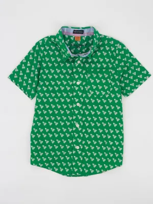 Kids Boy Badminton Printed Side Pocket Shirt,Green