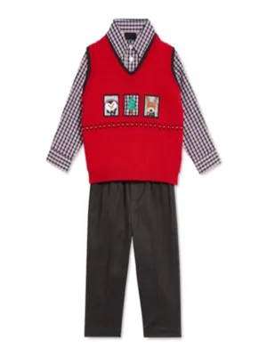 Kids Boy's 3 Pcs Embroidered Christmas Top & Bottom Set,Multi