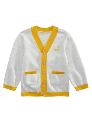 Kids Boy's Graphic Embroidered Cardigan,Grey/Yellow