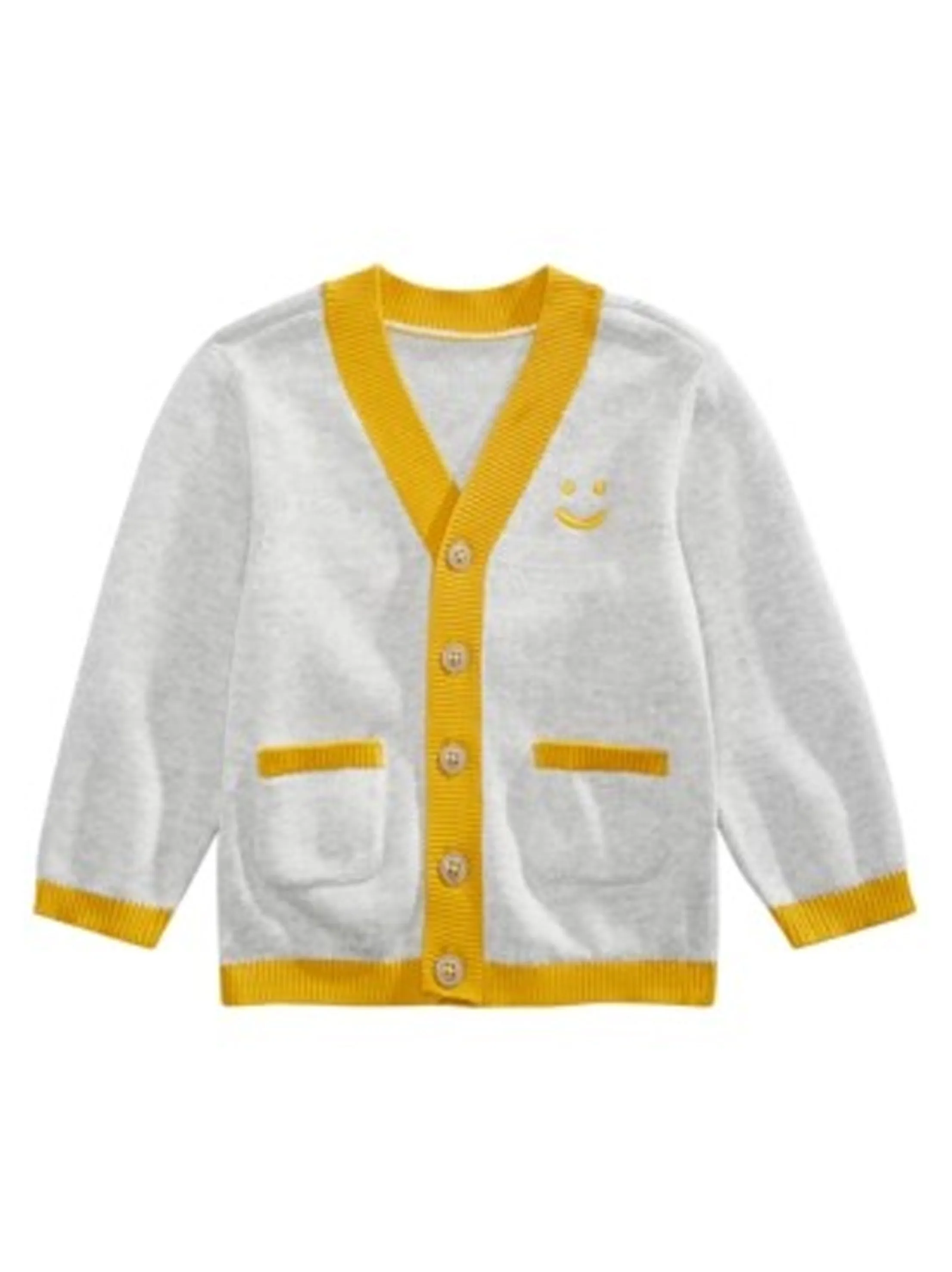 Kids Boy's Graphic Embroidered Cardigan,Grey/Yellow