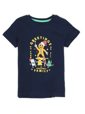 Kids Boy's Graphic Printed Christmas T-Shirt,Navy