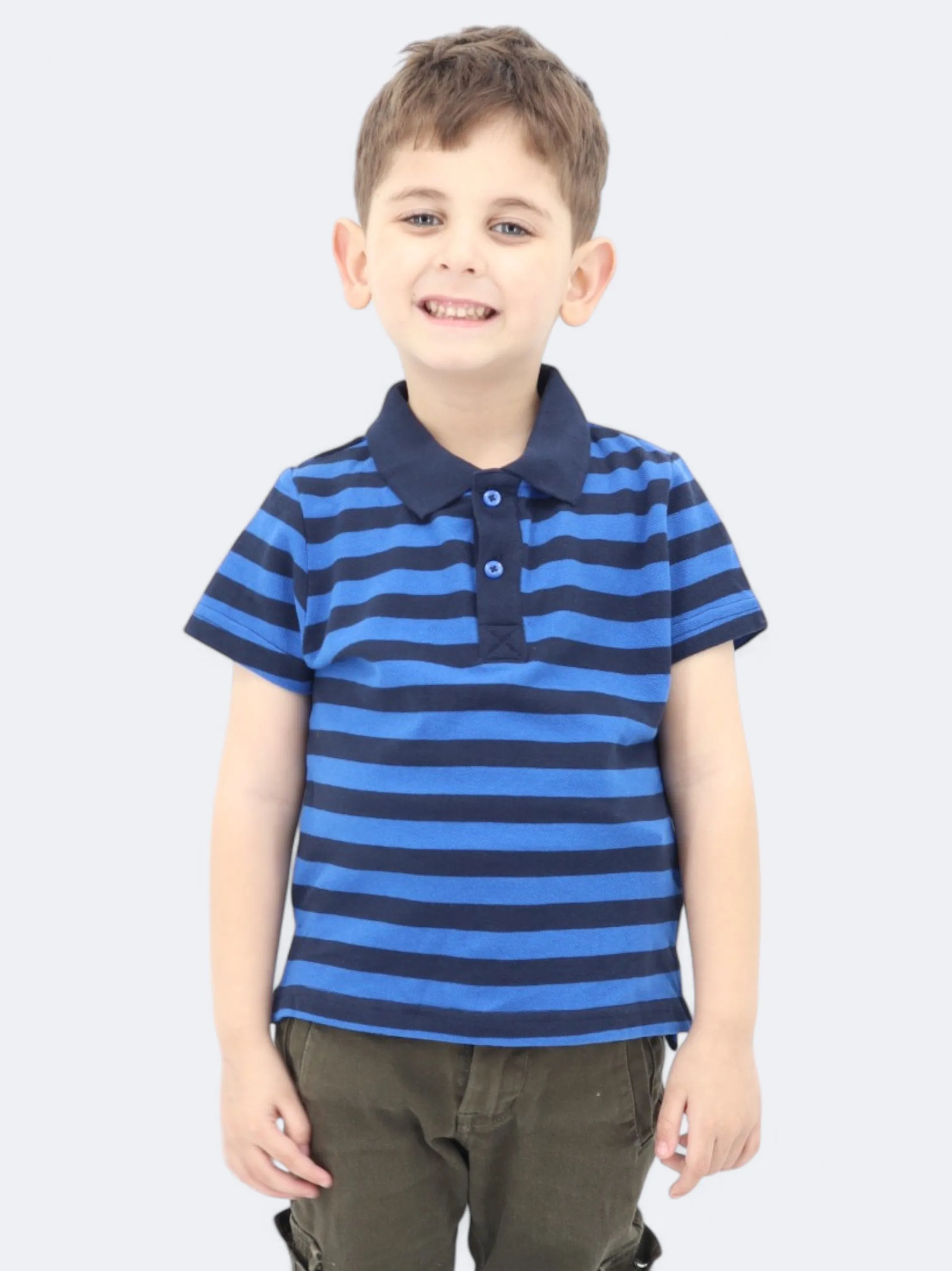 Kids Boy's Striped Polo T-Shirt,Blue/Black