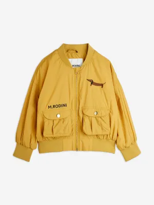 Kids Dog Embroidered Baseball Jacket in Beige