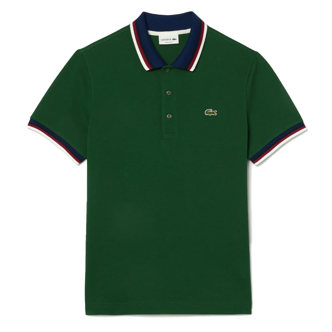 Lacoste Regular Fit Cotton Pique Contrast Collar Polo Shirt Pine Green