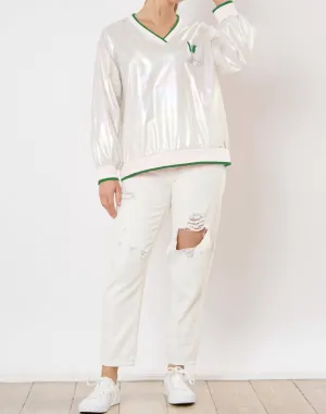 Long Sleeve Golf Windbreaker In White/green