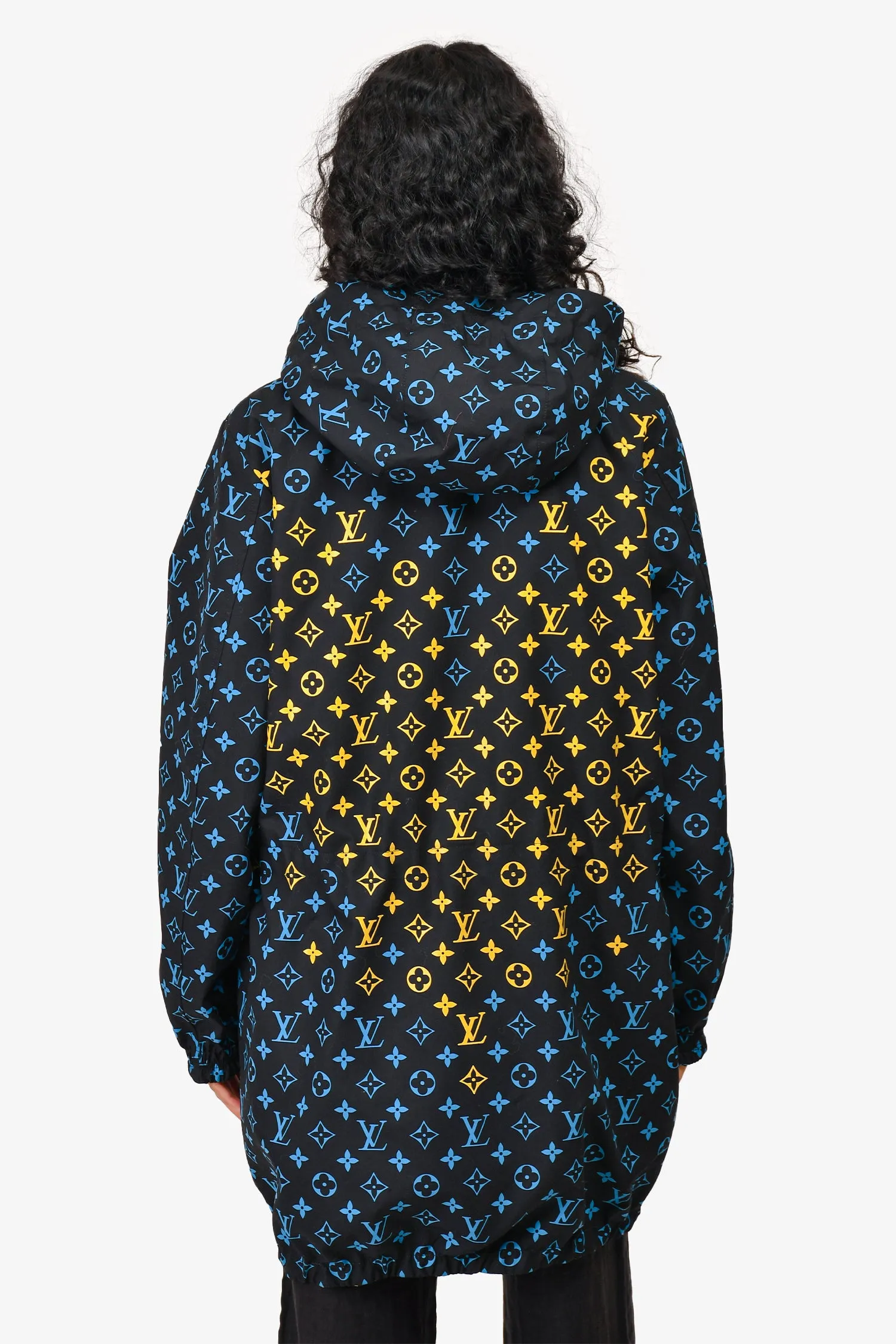Louis Vuitton Black/Blue Monogram Cotton/Yellow Silk Reversible Windbreaker Jacket Size 36