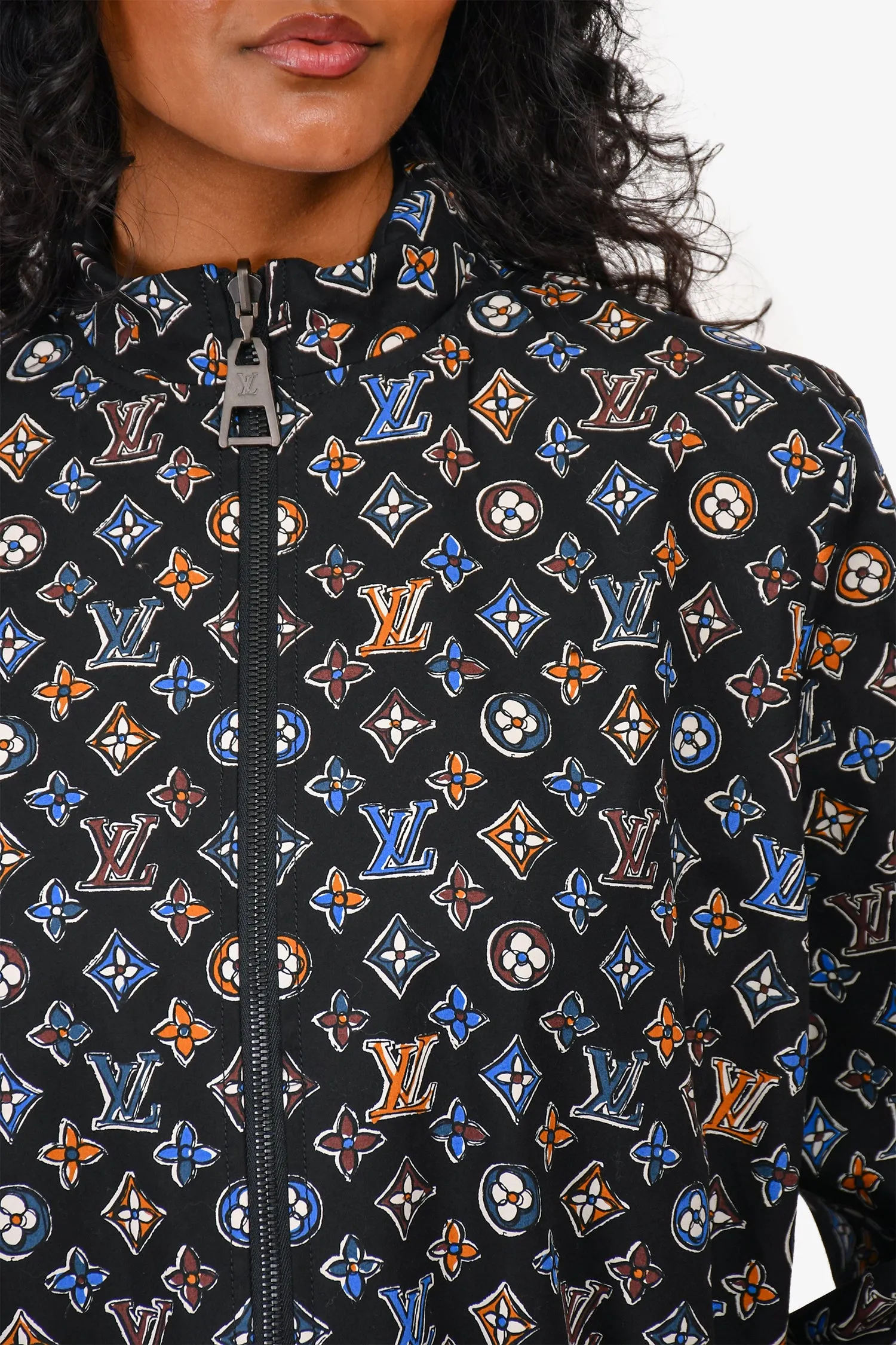 Louis Vuitton Black/Brown Multicolour Cotton Reversible Windbreaker Jacket with Hidden Hood sz 36