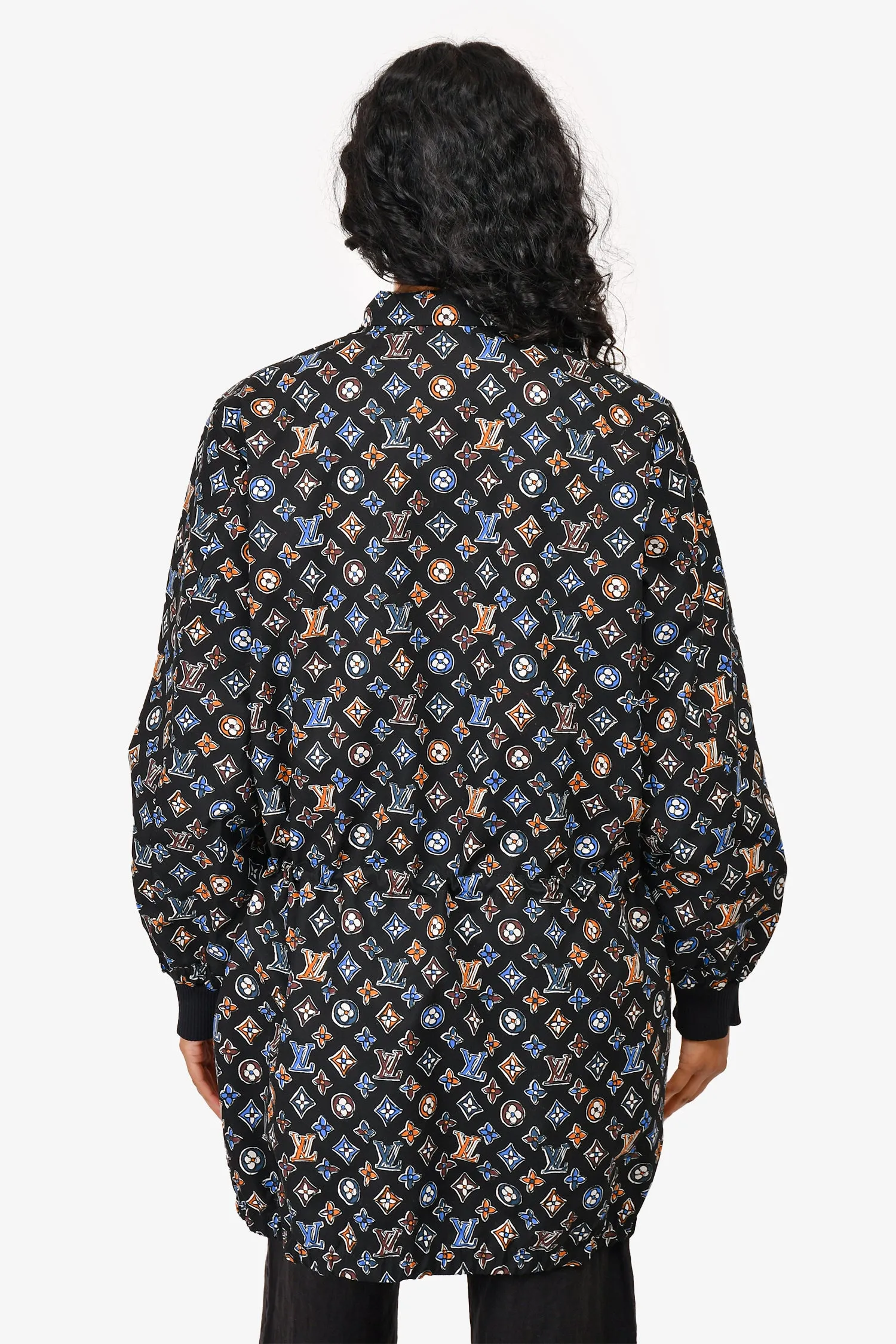 Louis Vuitton Black/Brown Multicolour Cotton Reversible Windbreaker Jacket with Hidden Hood sz 36
