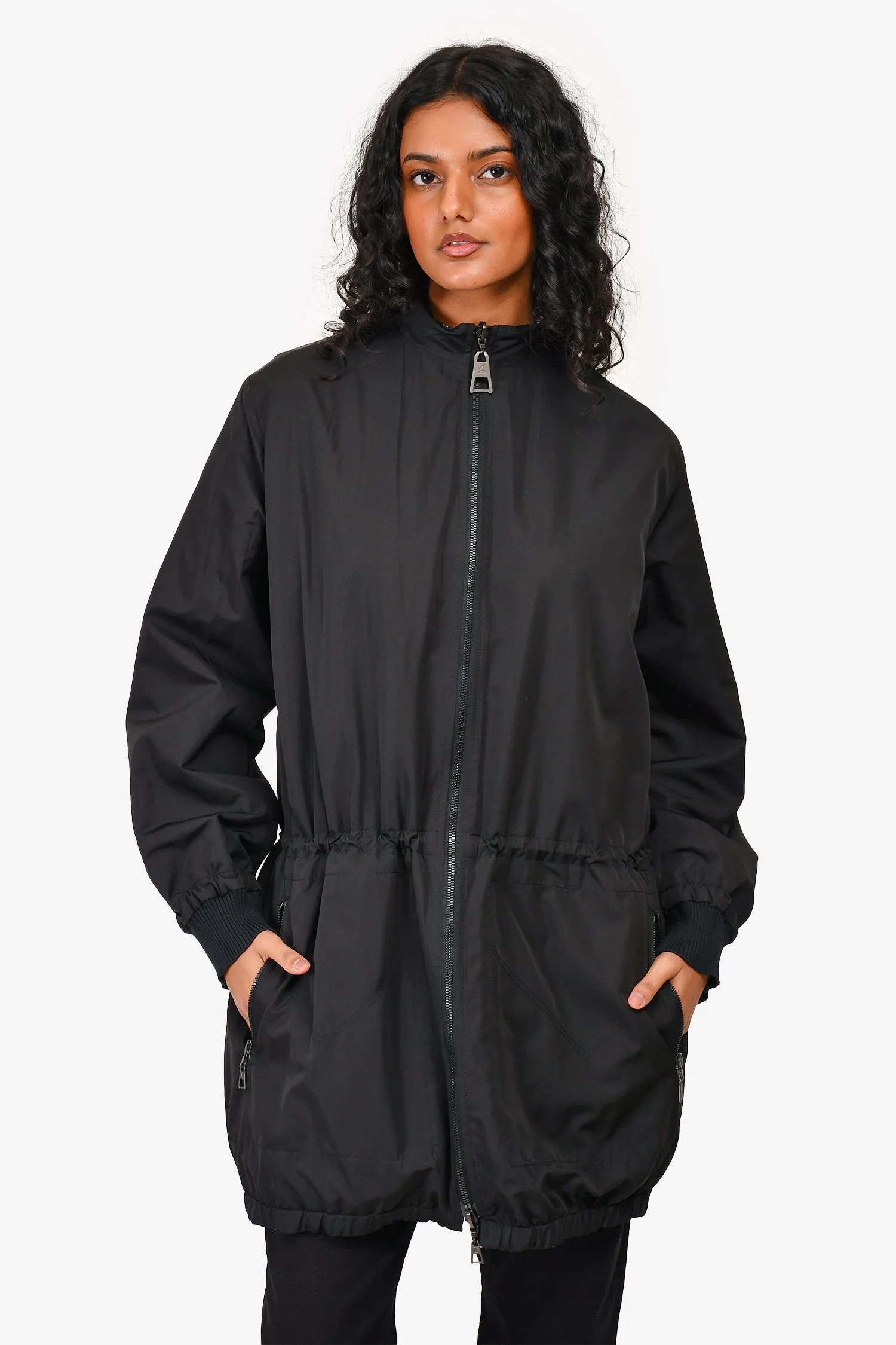Louis Vuitton Black/Brown Multicolour Cotton Reversible Windbreaker Jacket with Hidden Hood sz 36