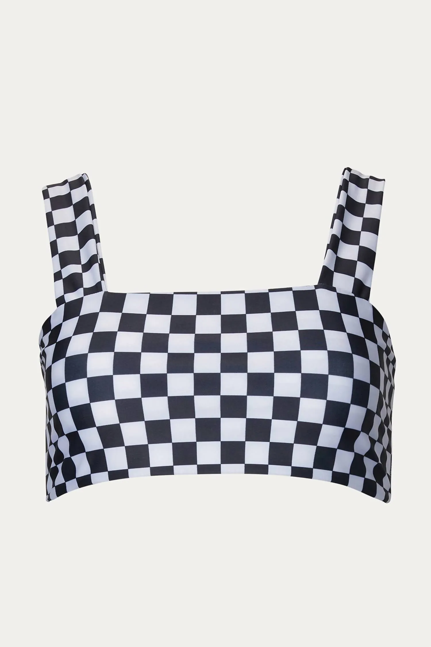 Luna Crop Swim Top In Black/white Checked
