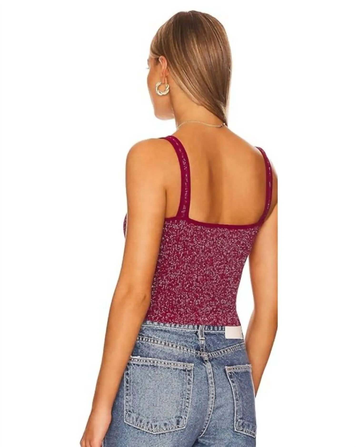 Lurex Solid Rib Brami Top In Berry Wine Combo