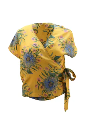 Madewell Side-Tie Wrap Top in Painted Blooms Floral Print Silk