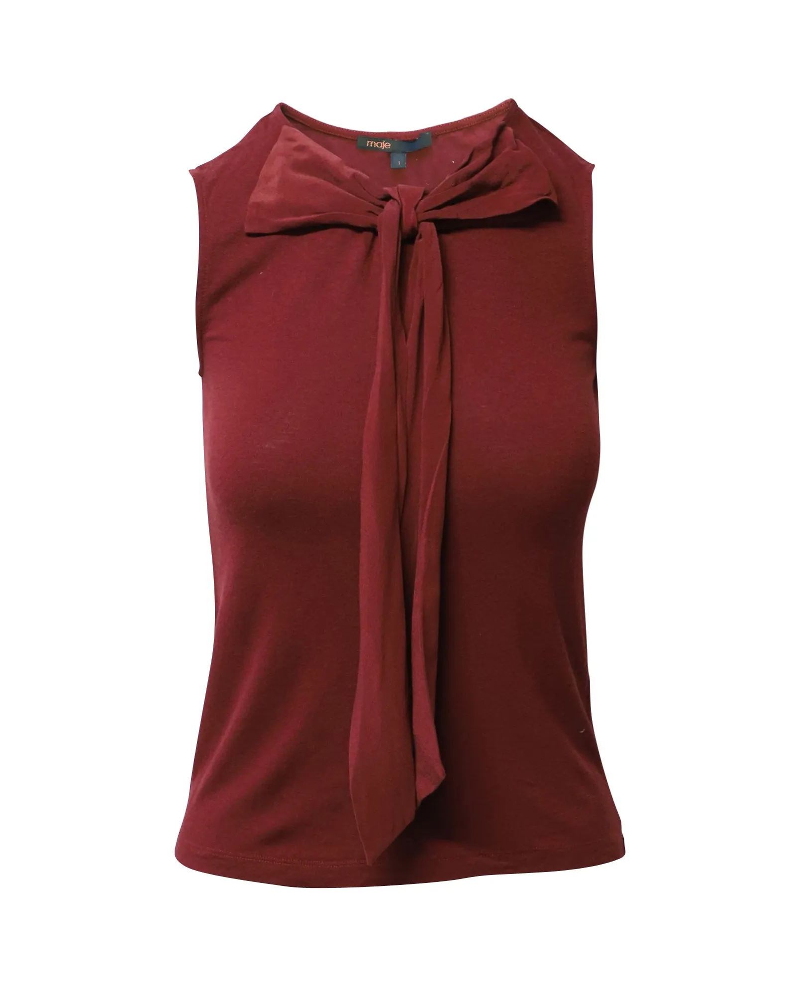 Maje Bow Front Sleeveless Top in Red Viscose