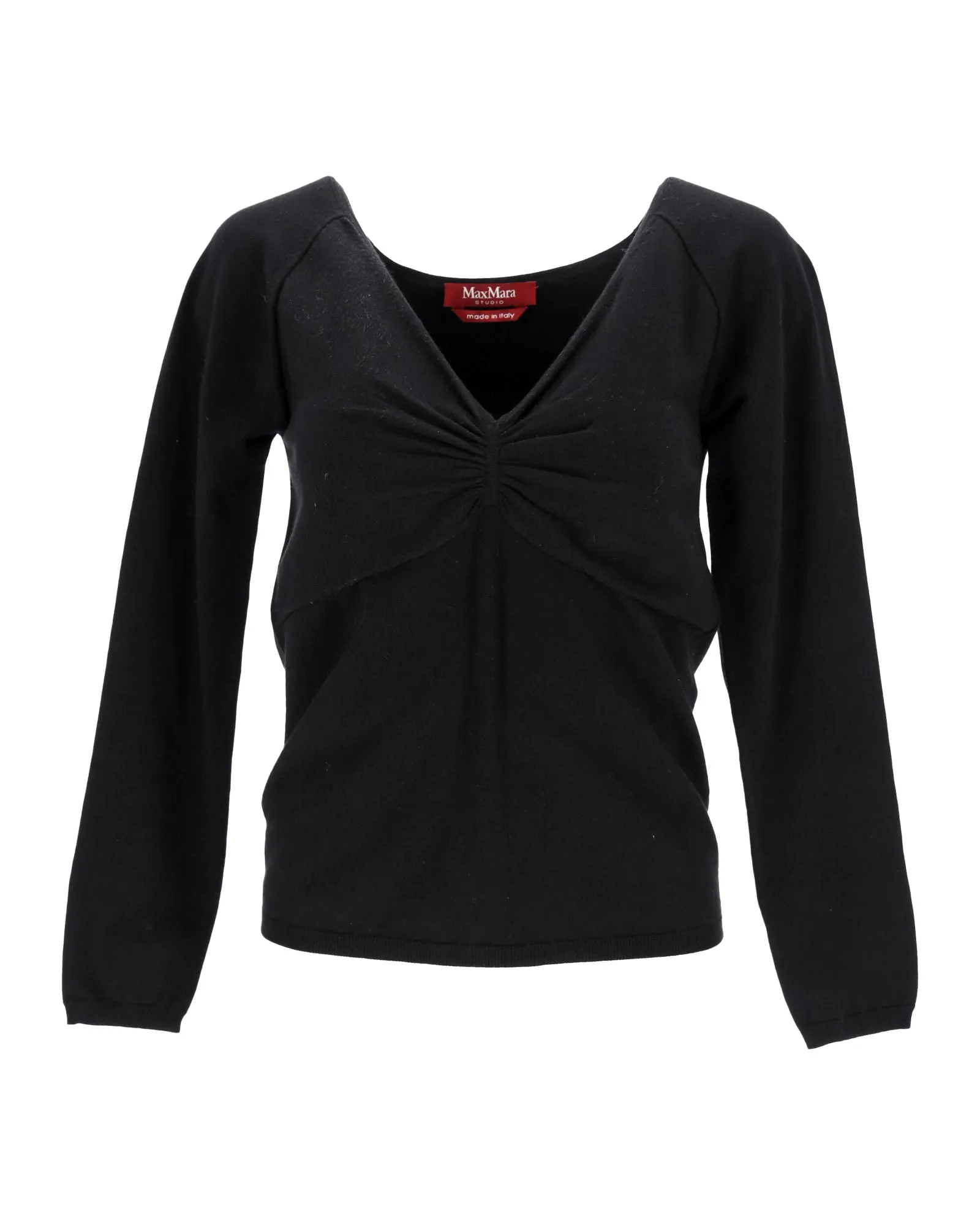 Max Mara Studio V-Neck Long Sleeve Top in Black Viscose