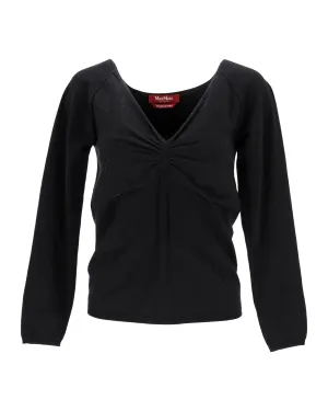 Max Mara Studio V-Neck Long Sleeve Top in Black Viscose