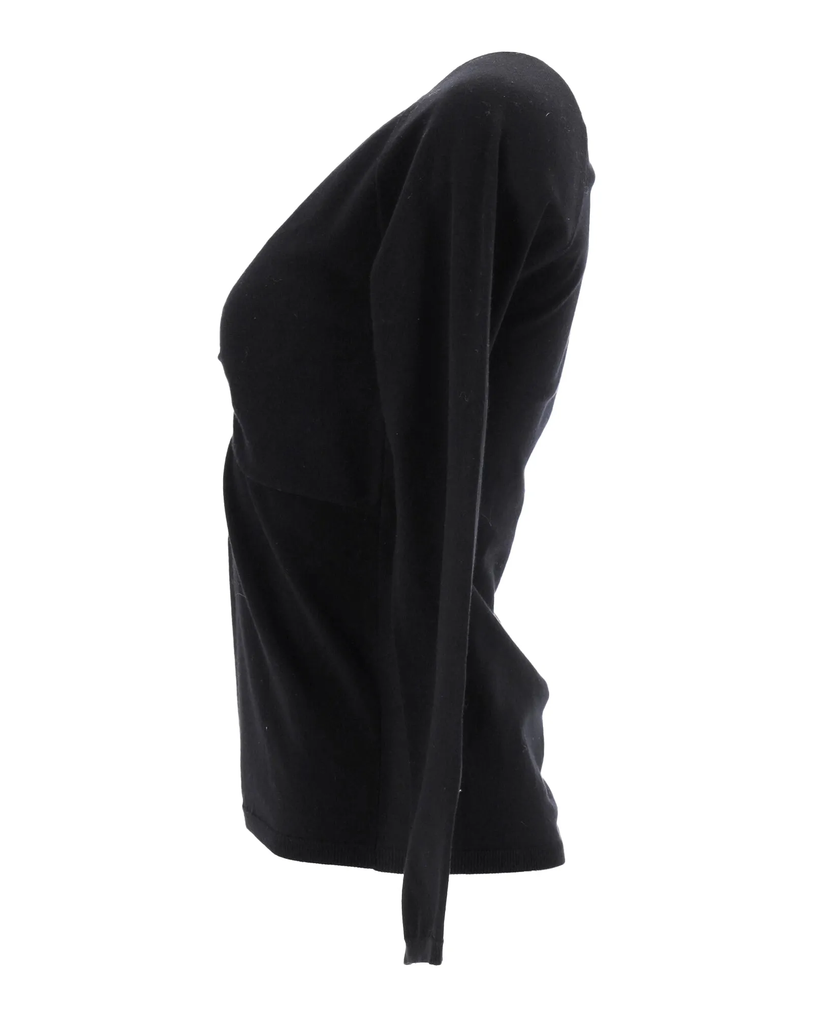 Max Mara Studio V-Neck Long Sleeve Top in Black Viscose