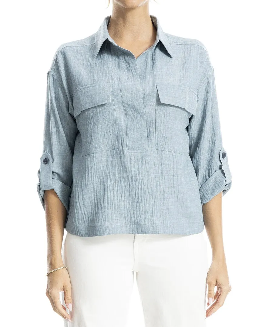 Max Studio 3/4 Sleeve Collar Top With Pockets