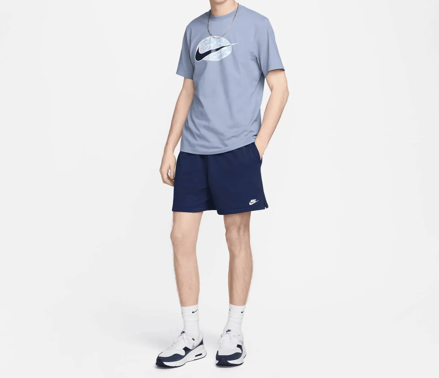 Men's Club French Terry Flow Shorts In Midnight Navy/white