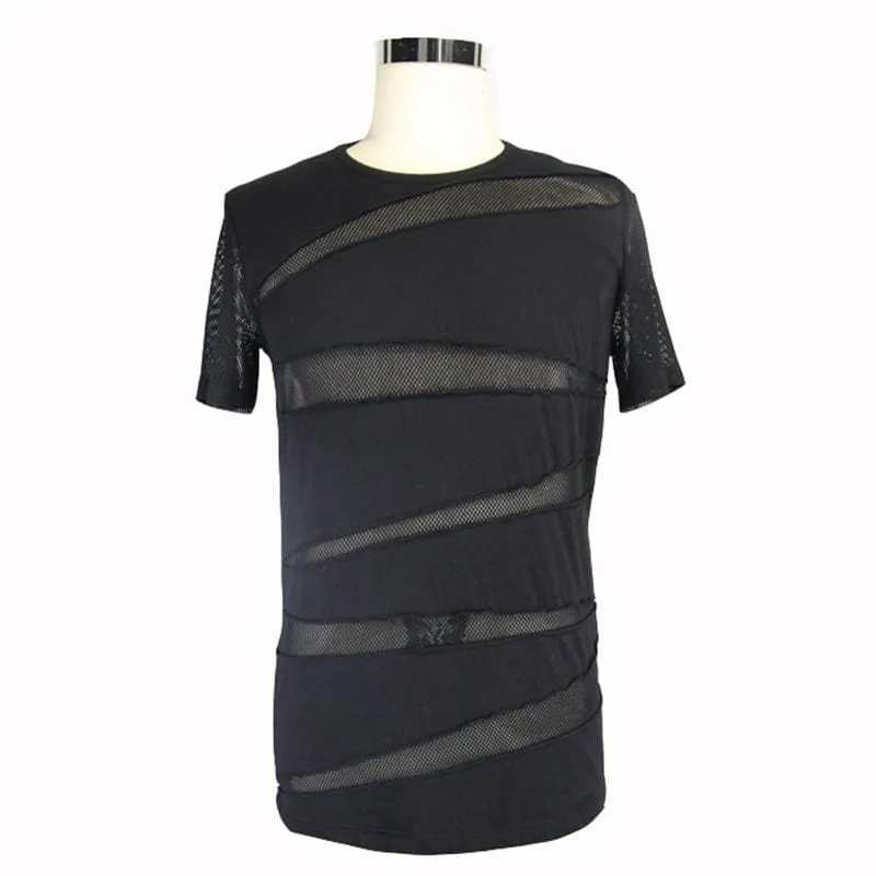 Men's Short Sleeve Mesh Band Punk T-Shirt