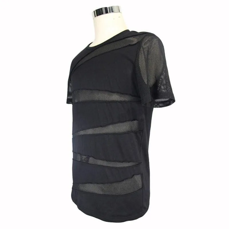 Men's Short Sleeve Mesh Band Punk T-Shirt