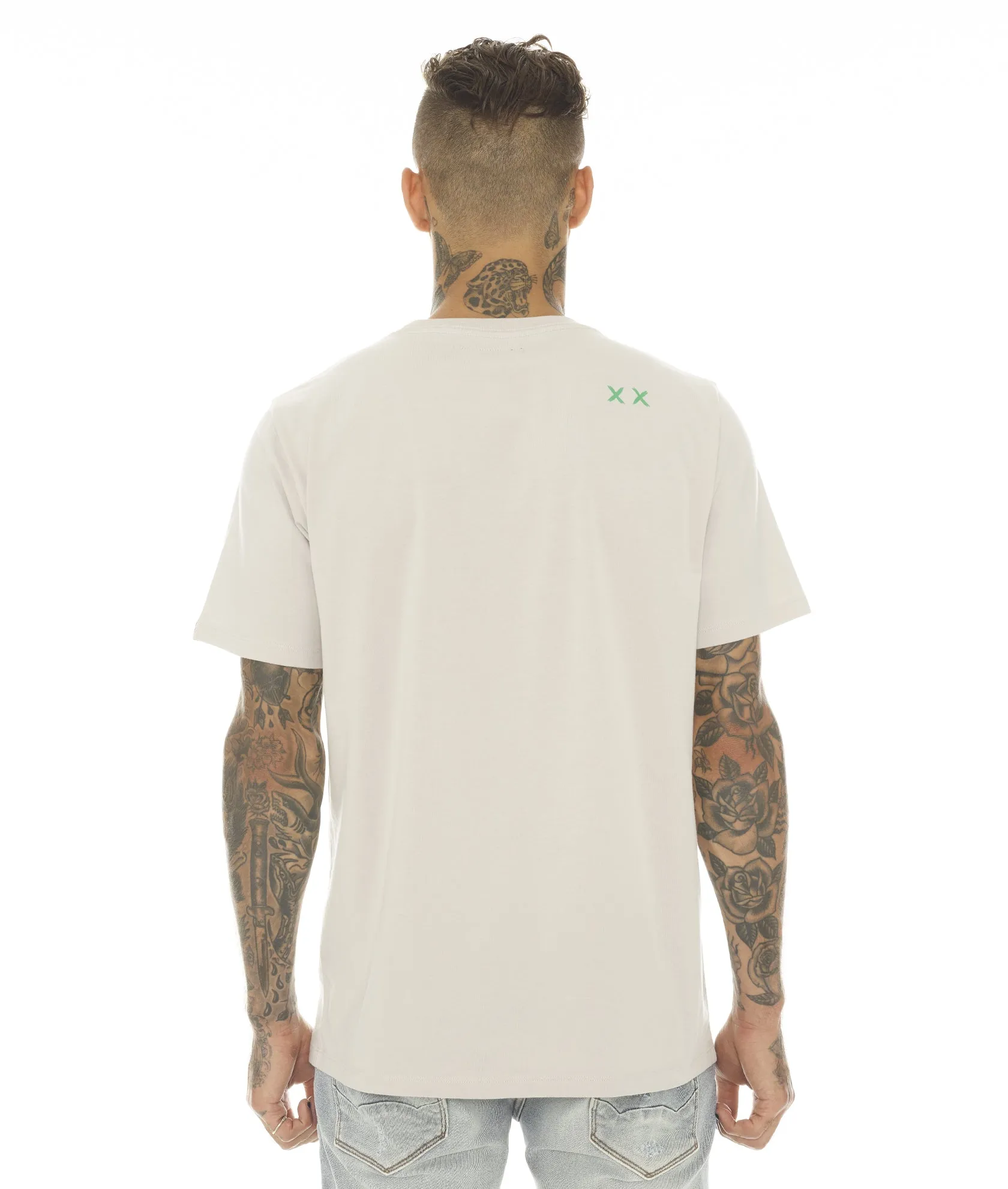 MENS T-SHIRT SLEEVE CREW NECK TEE "BAD BOY MICK"' IN SILVER GREY