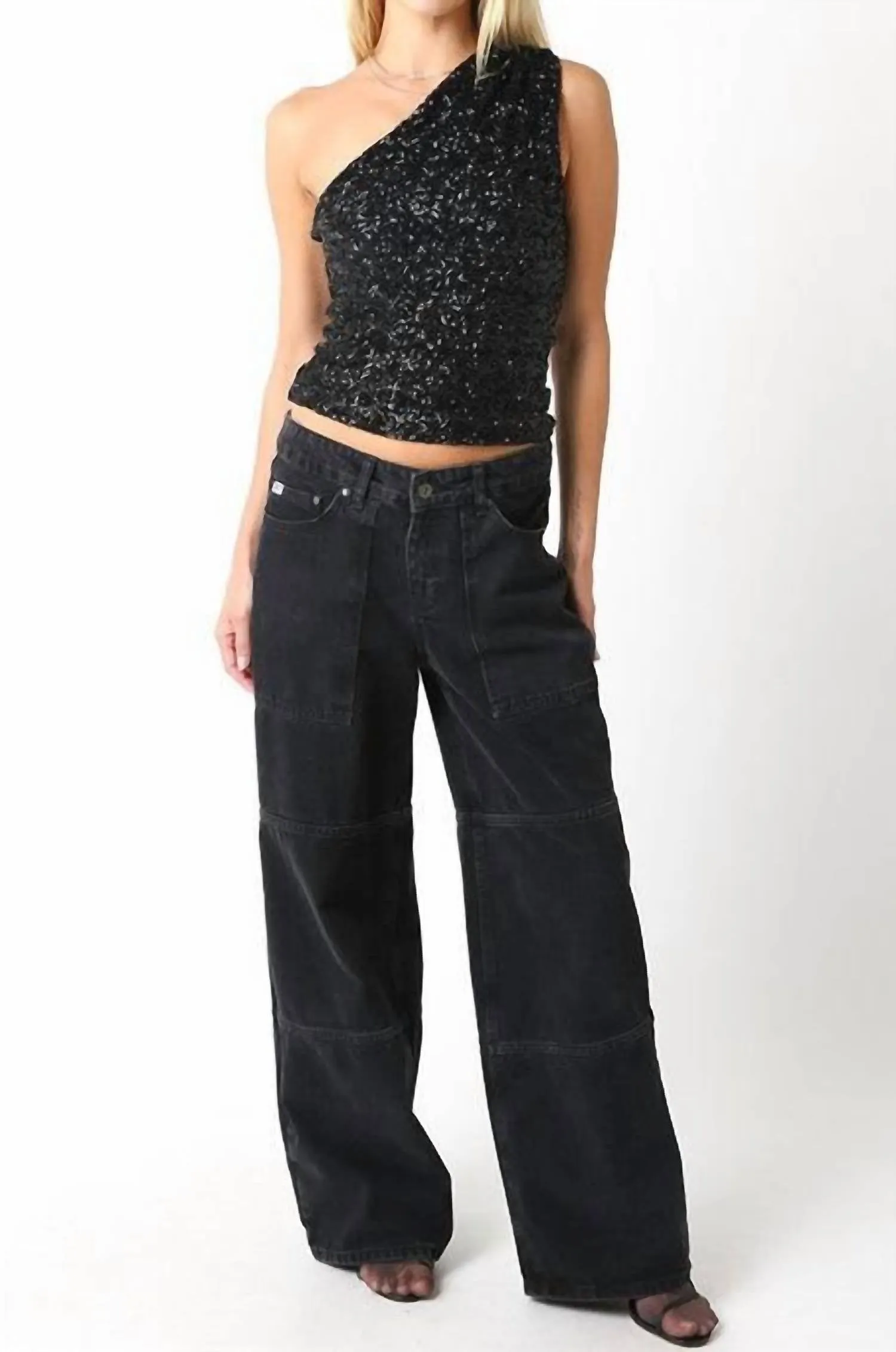 Mia One Shoulder Sequin In Black