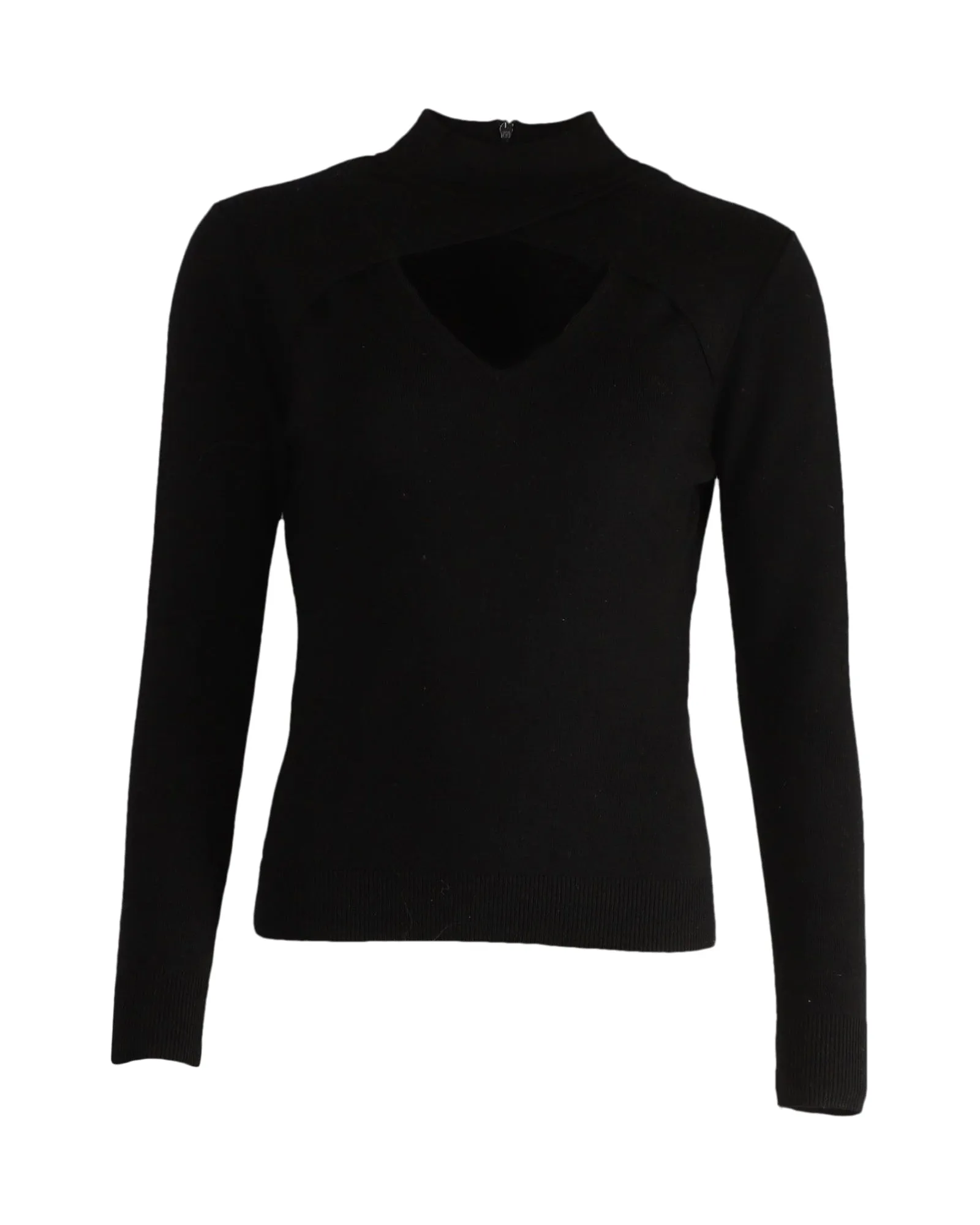 Michael Kors Cutout Long Sleeve Top in Black Wool