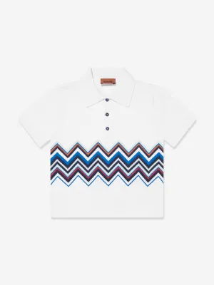 Missoni Boys Zigzag Knit Polo Shirt in White