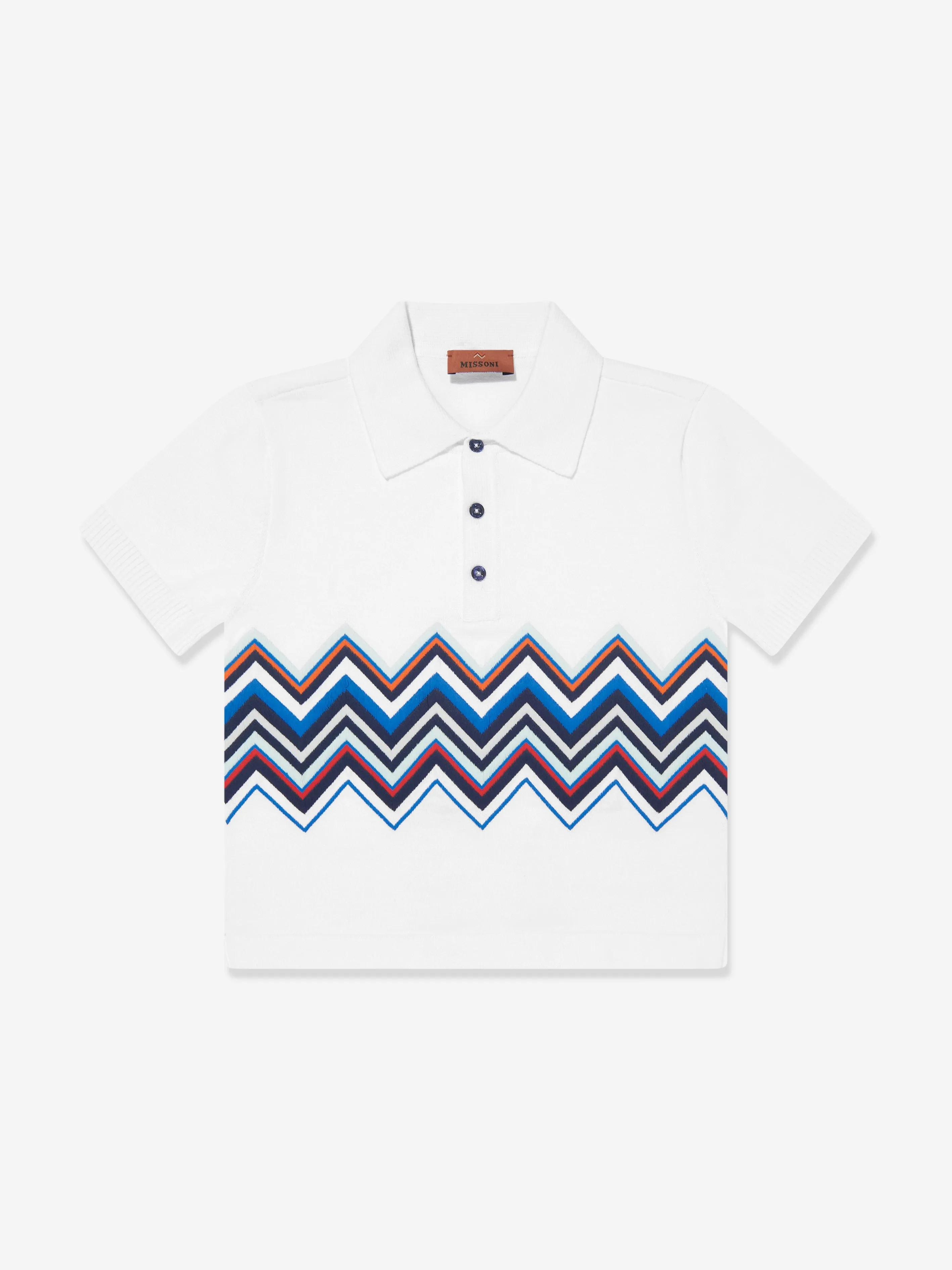 Missoni Boys Zigzag Knit Polo Shirt in White