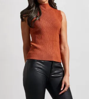 Mock Neck Sleeveless Top In Baked Clay
