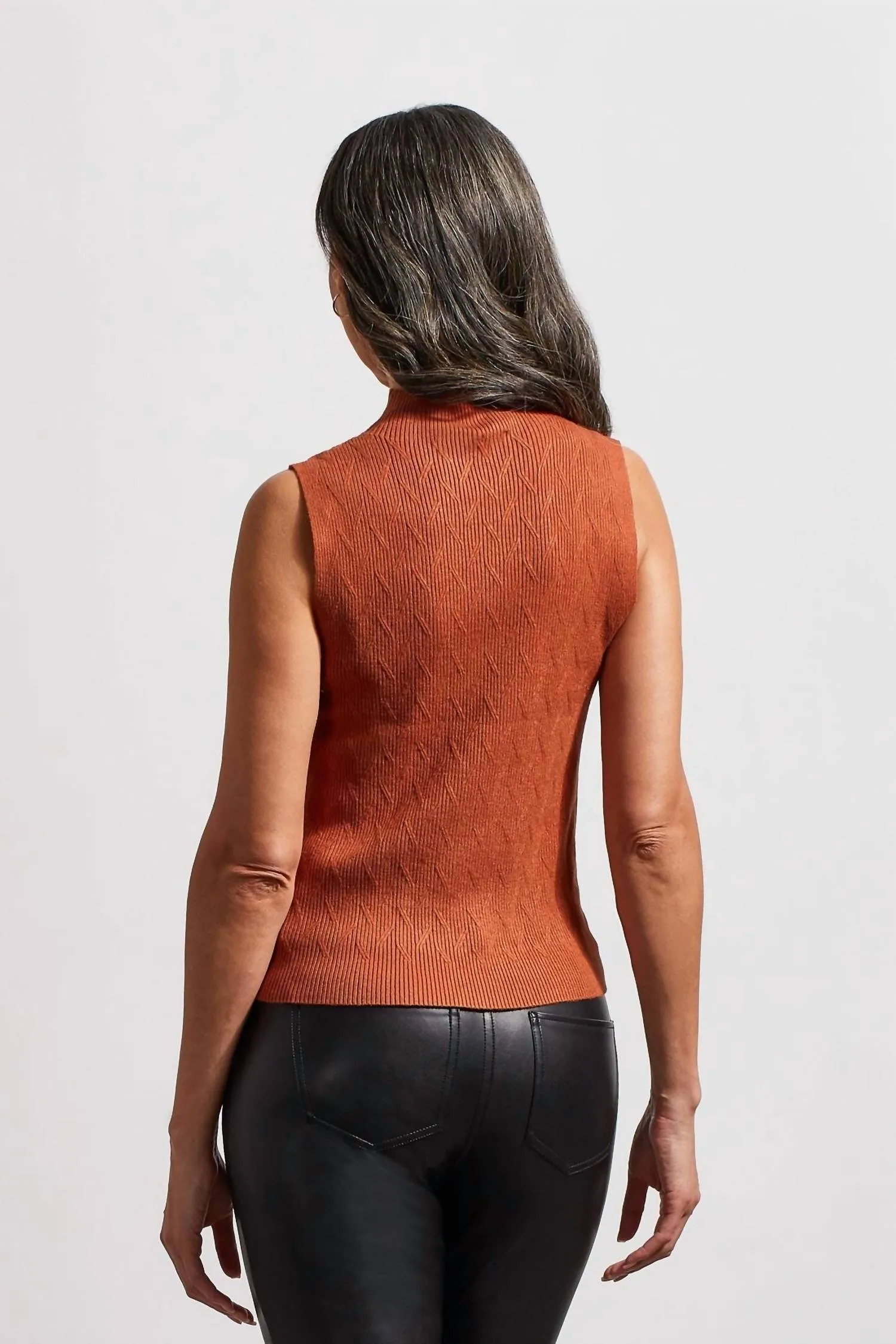 Mock Neck Sleeveless Top In Baked Clay