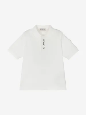 Moncler Enfant Boys Logo Polo Shirt in White