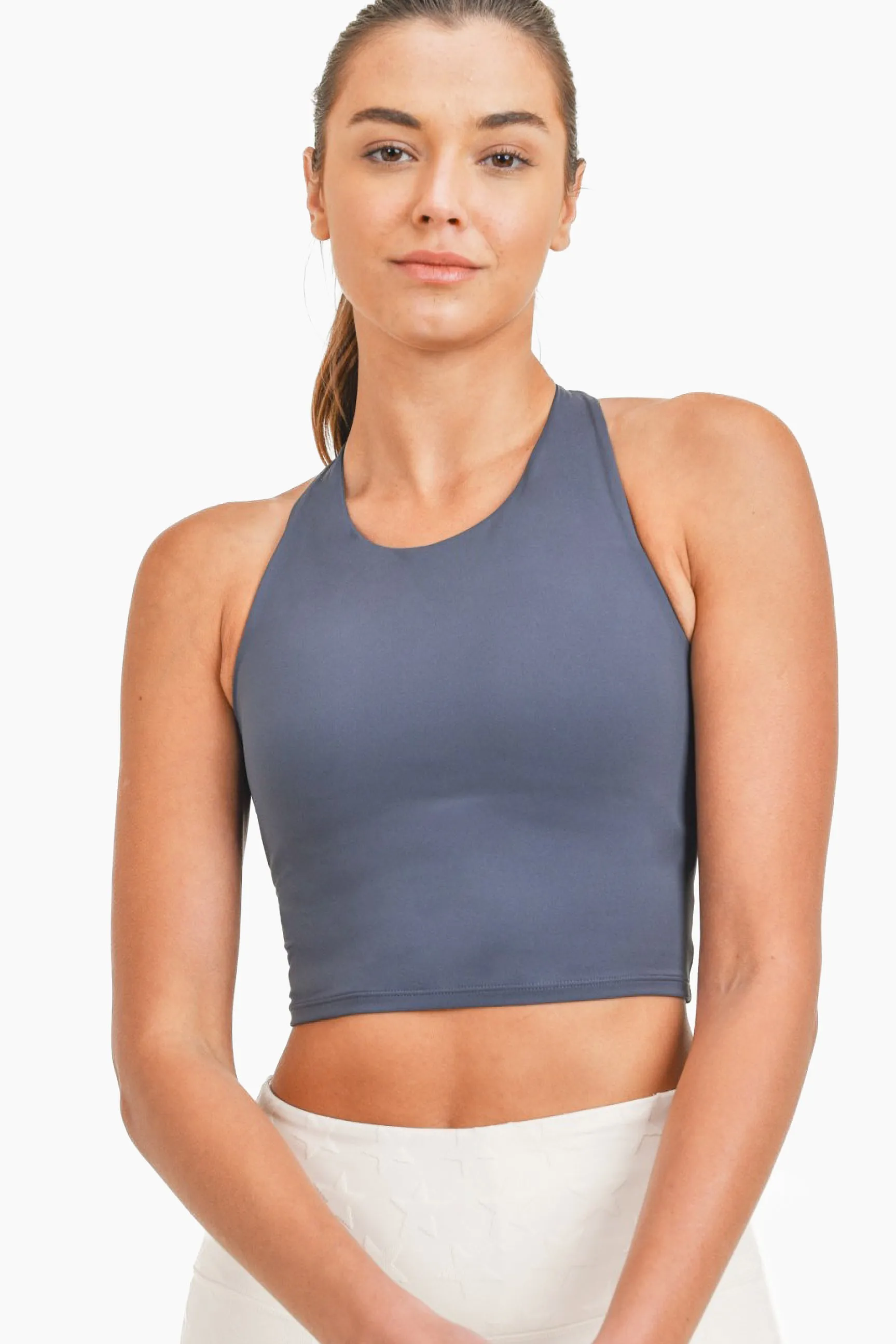 Mono B Cross Back Cropped Top with Built-In Sports Bra AT3122