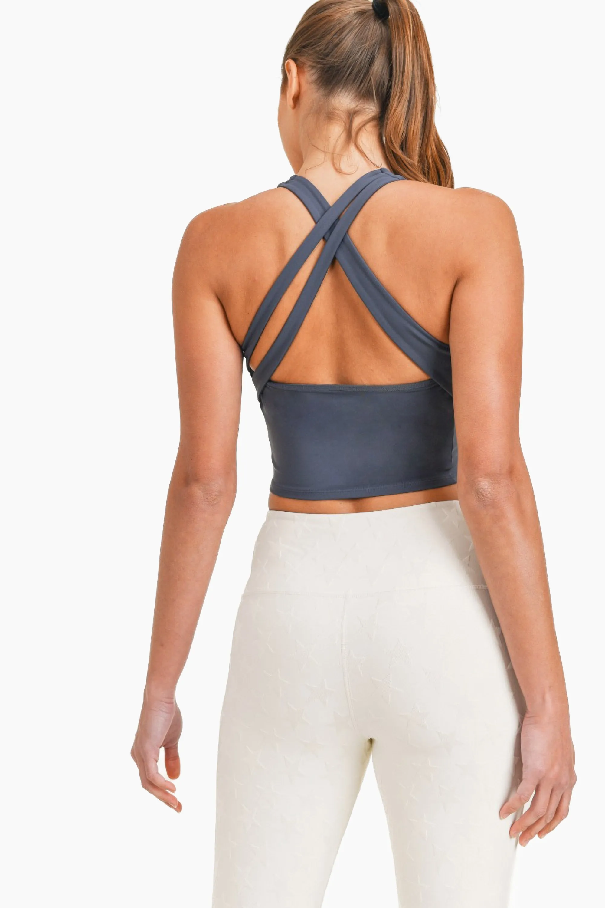 Mono B Cross Back Cropped Top with Built-In Sports Bra AT3122