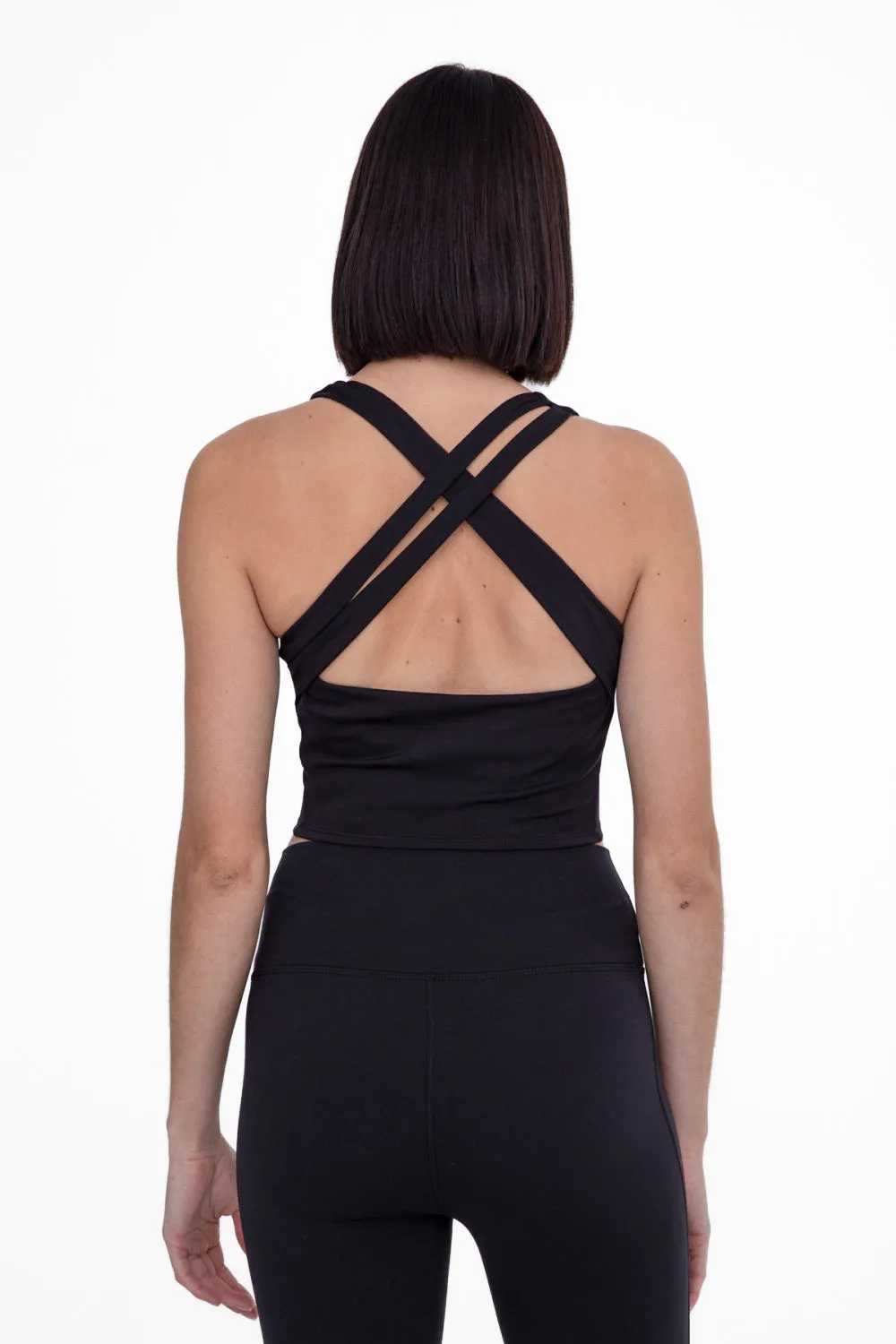 Mono B Cross Back Cropped Top with Built-In Sports Bra AT3122