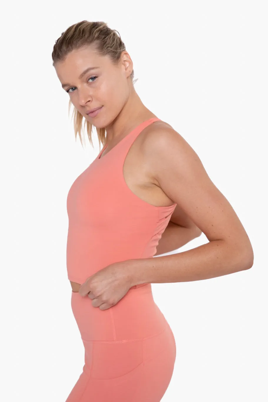Mono B Cross Back Cropped Top with Built-In Sports Bra AT3122