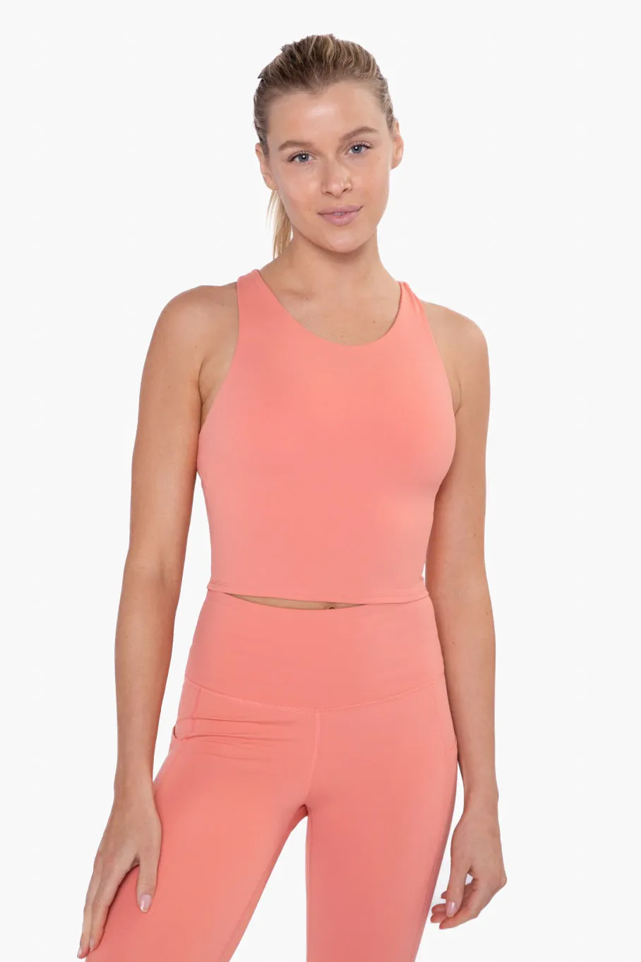 Mono B Cross Back Cropped Top with Built-In Sports Bra AT3122