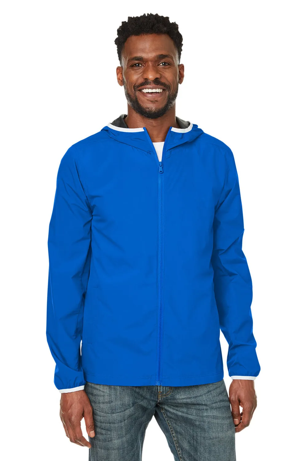 Nautica Mens Stillwater Water Resistant Full Zip Hooded Windbreaker Jacket - Royal Blue