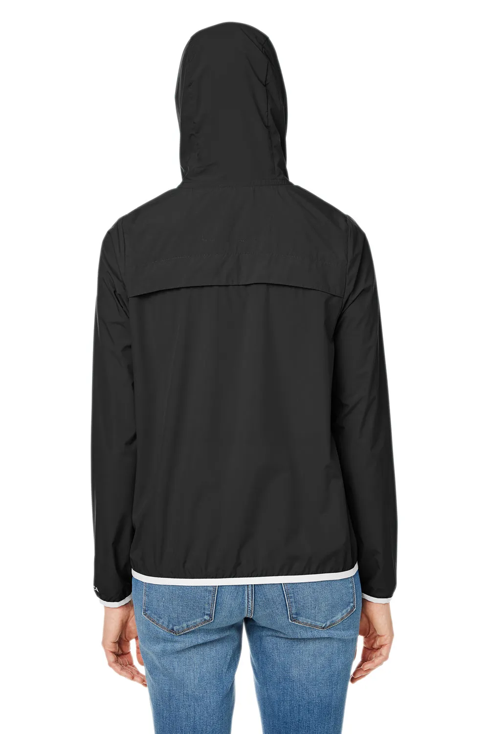 Nautica Womens Stillwater Water Resistant Full Zip Hooded Windbreaker Jacket - Black