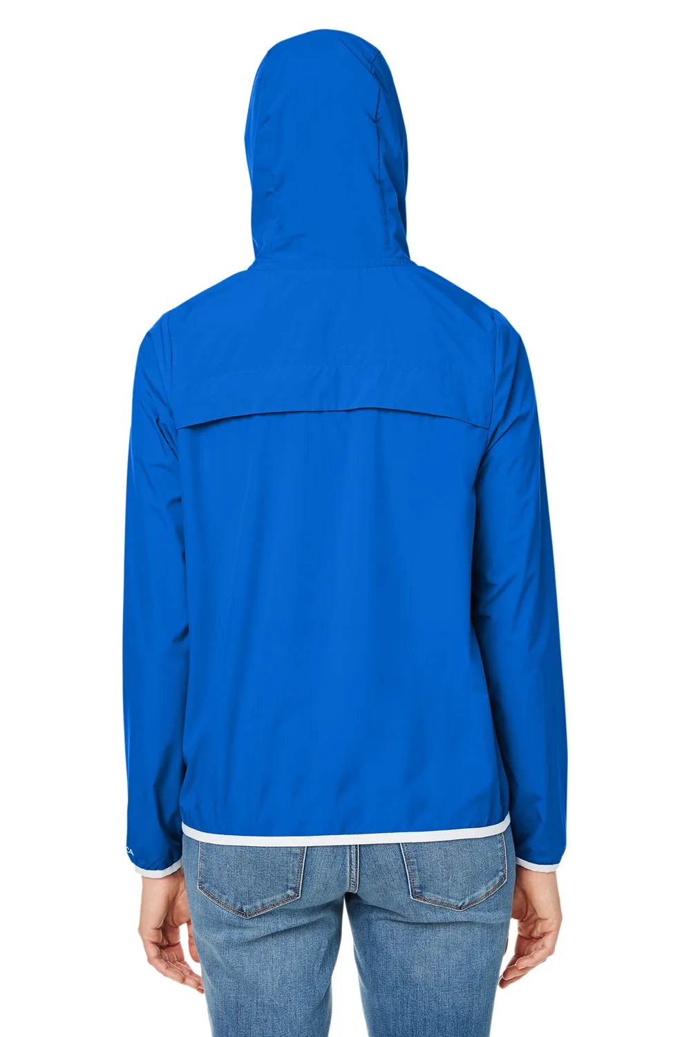 Nautica Womens Stillwater Water Resistant Full Zip Hooded Windbreaker Jacket - Royal Blue