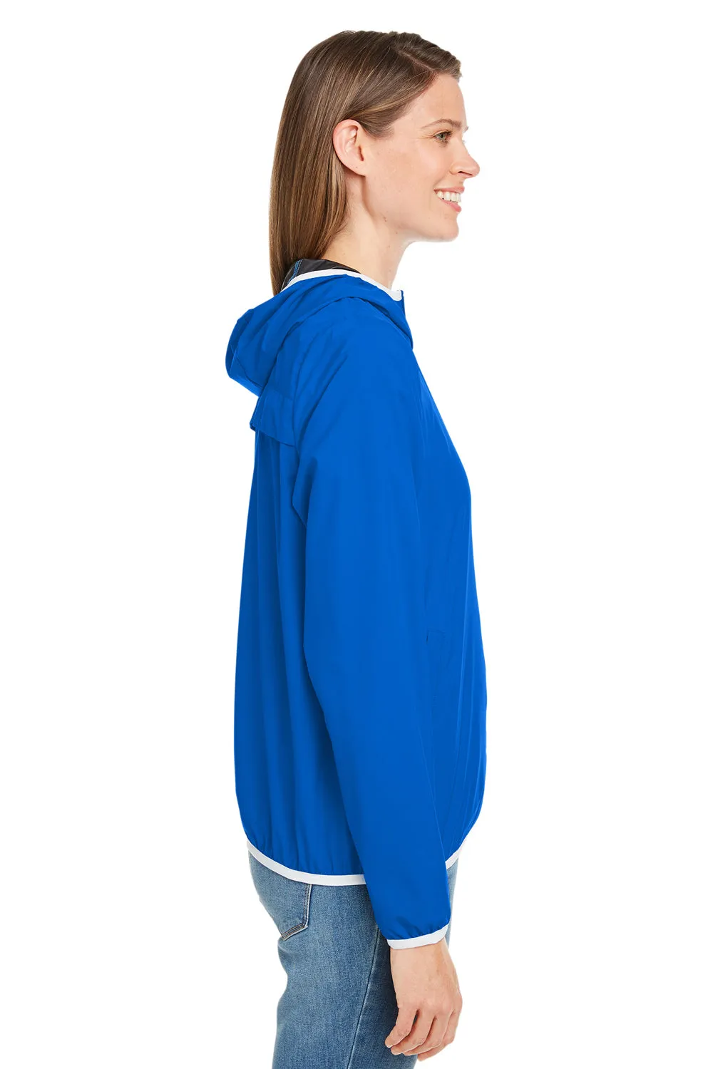 Nautica Womens Stillwater Water Resistant Full Zip Hooded Windbreaker Jacket - Royal Blue