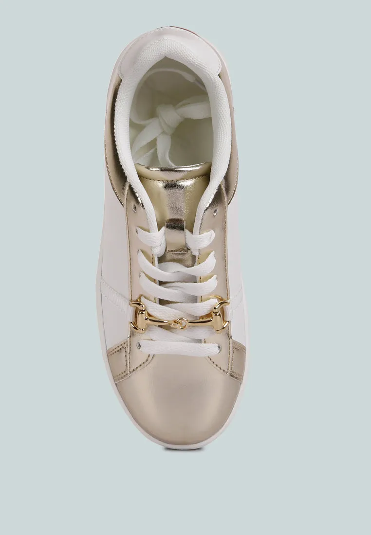 nemo contrasting metallic faux leather sneakers