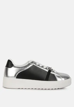 nemo contrasting metallic faux leather sneakers