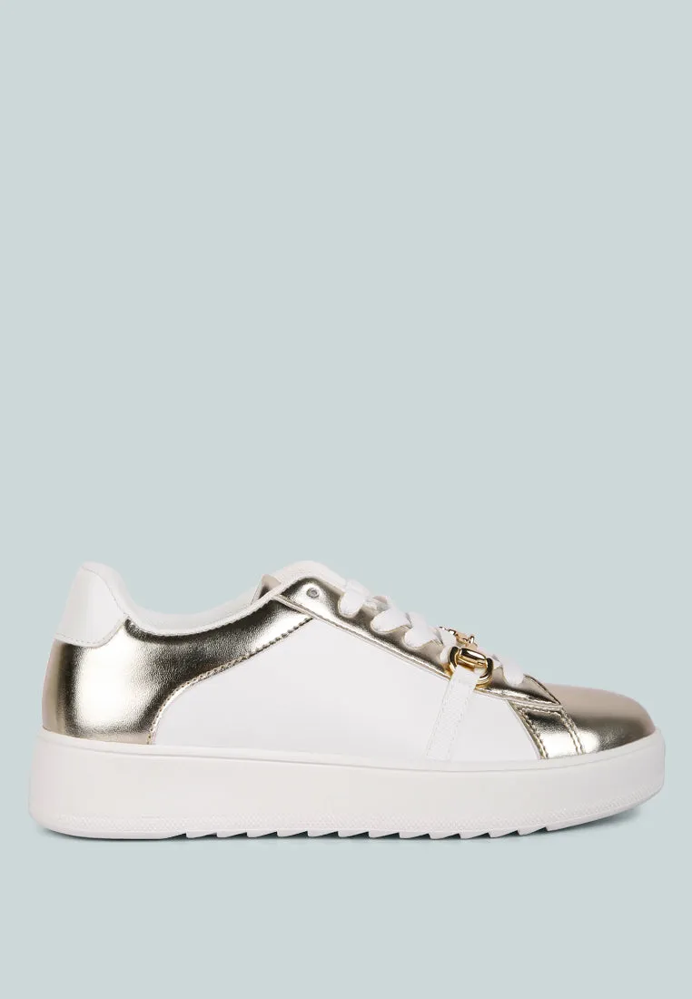 nemo contrasting metallic faux leather sneakers