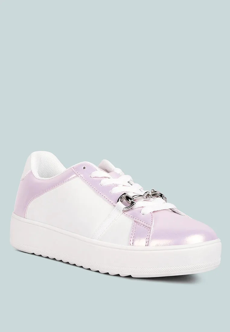nemo contrasting metallic faux leather sneakers
