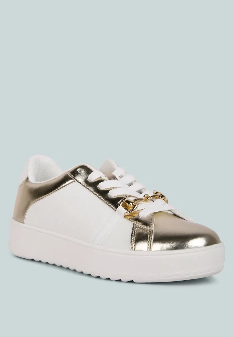 nemo contrasting metallic faux leather sneakers