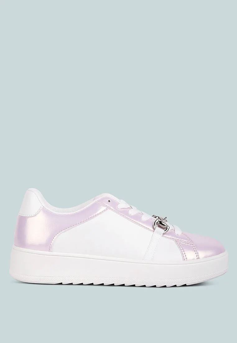 nemo contrasting metallic faux leather sneakers